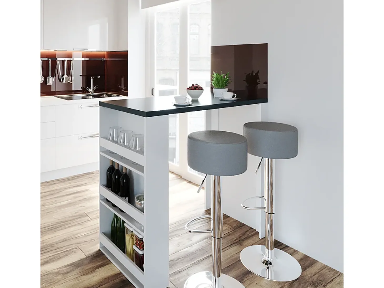 Conjunto de mesa de bar branco/cinza 57x117x106