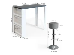 Conjunto de mesa de bar branco/cinza 57x117x106