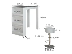 Conjunto de mesa de bar branco/antracite 57x117x106 repose