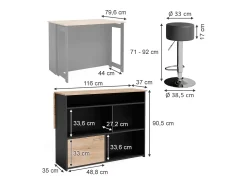 Conjunto de mesa de bar carvalho goldkraft/antracite 116x37x90.5 dominic