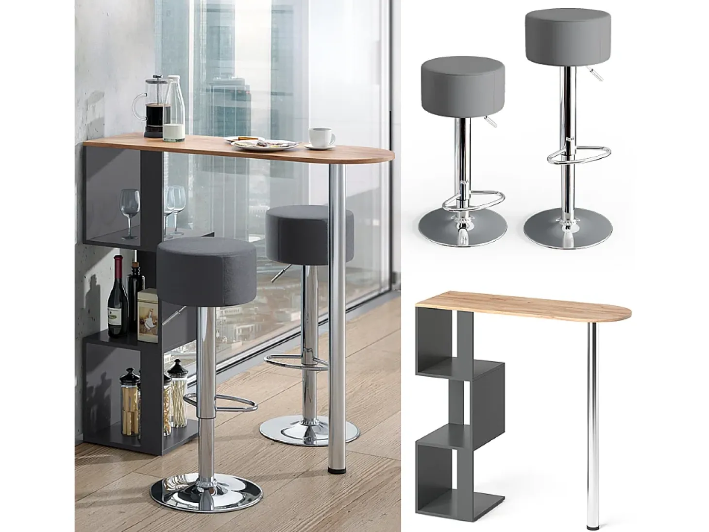 Conjunto de mesa de bar carvalho goldkraft 113x39.8x111.8 vincent