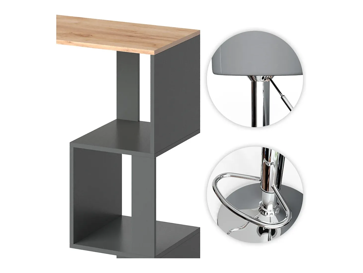 Conjunto de mesa de bar carvalho goldkraft 113x39.8x111.8 vincent