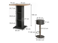 Conjunto de mesa de bar carvalho goldkraft/antracite 75x75x106 repose