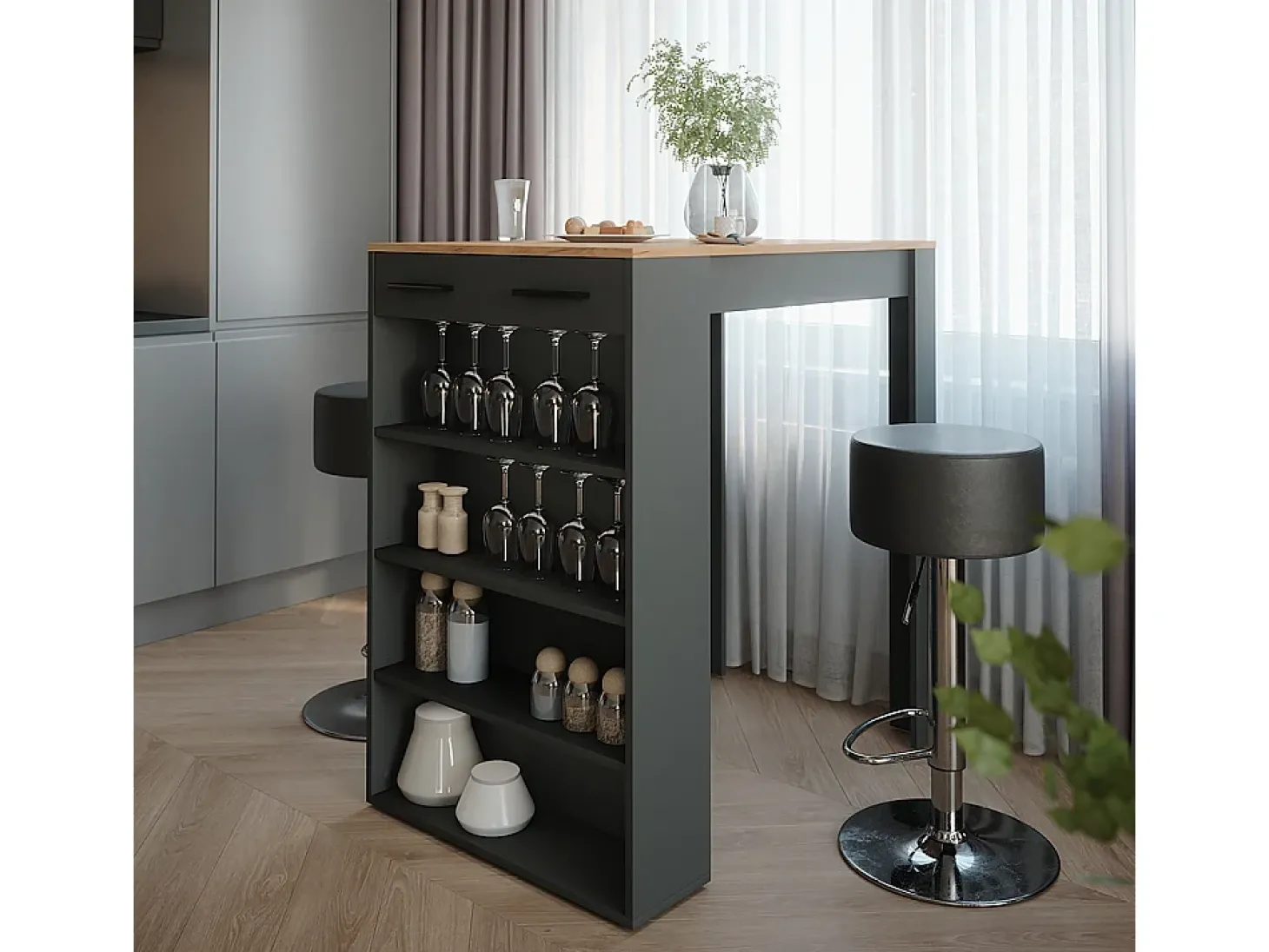Conjunto de mesa de bar carvalho goldkraft/antracite 67x100x106 repose