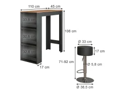 Conjunto de mesa de bar carvalho antracite/goldkraft 45x110x106 repose