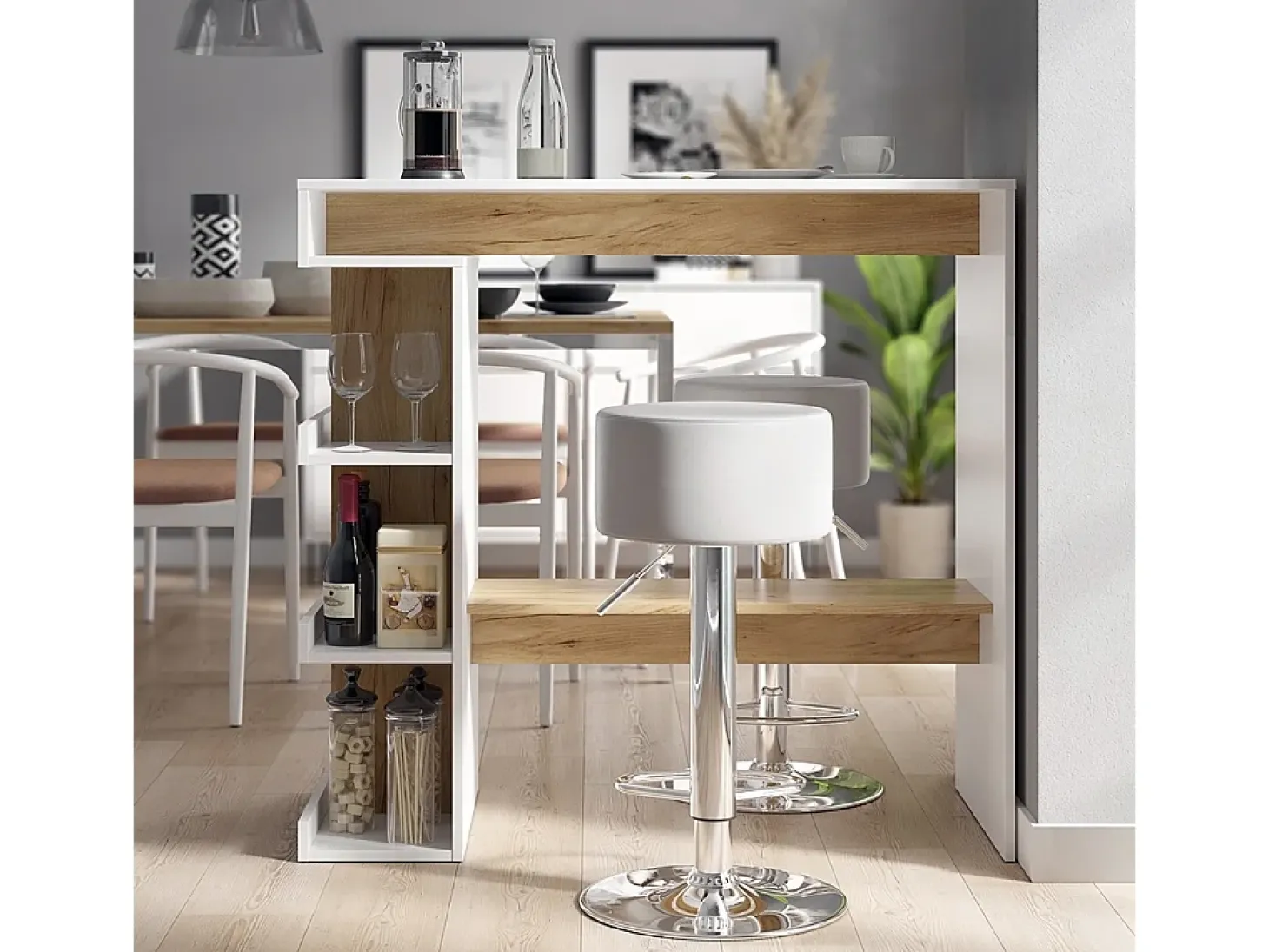 Conjunto de mesa de bar carvalho branco/dourado 108x50x103 dana