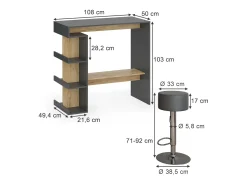 Conjunto de mesa de bar carvalho antracite/goldkraft 108x50x103 dana