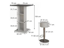 Conjunto de mesa de bar concreto/branco 75x75x106 repose