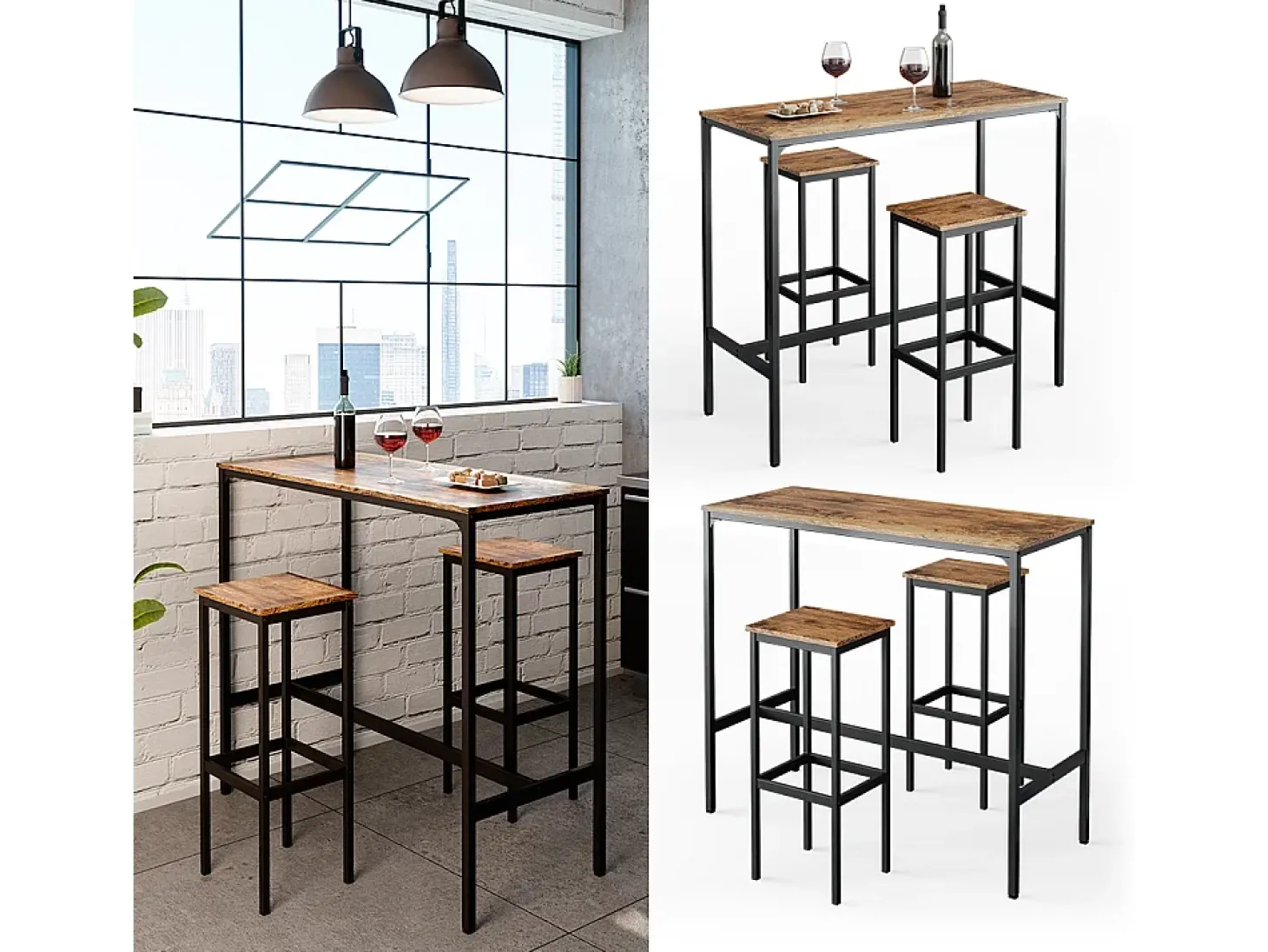 Conjunto de mesa de bar madeira antiga 120x50x105 fyrk