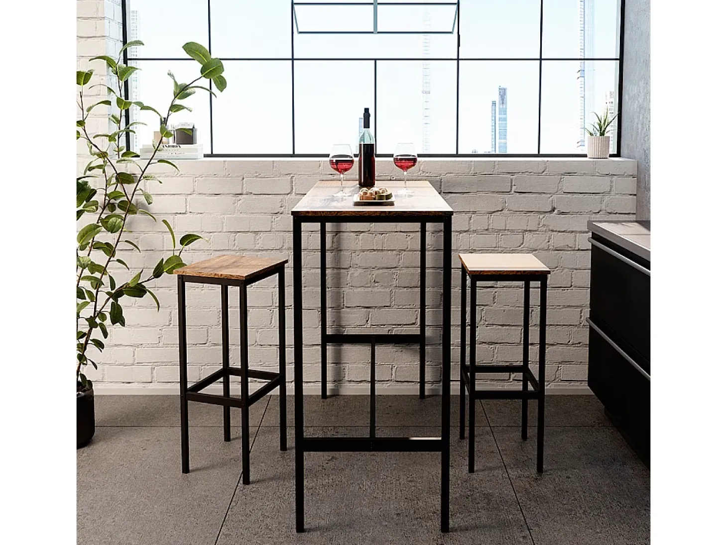 Conjunto de mesa de bar madeira antiga 120x50x105 fyrk