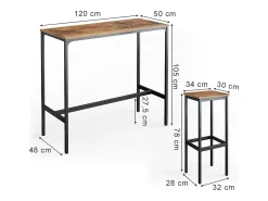 Conjunto de mesa de bar madeira antiga 120x50x105 fyrk