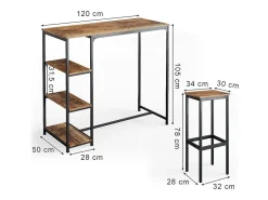 Conjunto de mesa de bar madeira antiga 120x50x105 fyrk