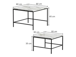 Conjunto de mesa de centro branco/preto 60x60x45 ramio