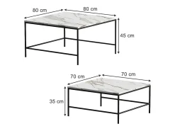 Conjunto de mesa de centro branco/preto 80x80x45 ramio
