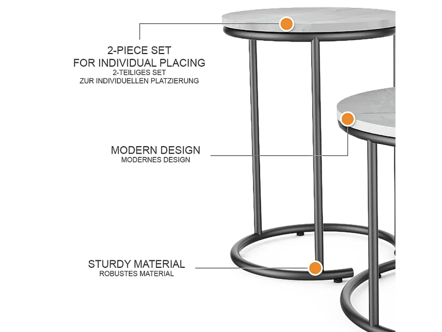 Conjunto de mesa de centro mármore branco 55x55x34.5 ottawa