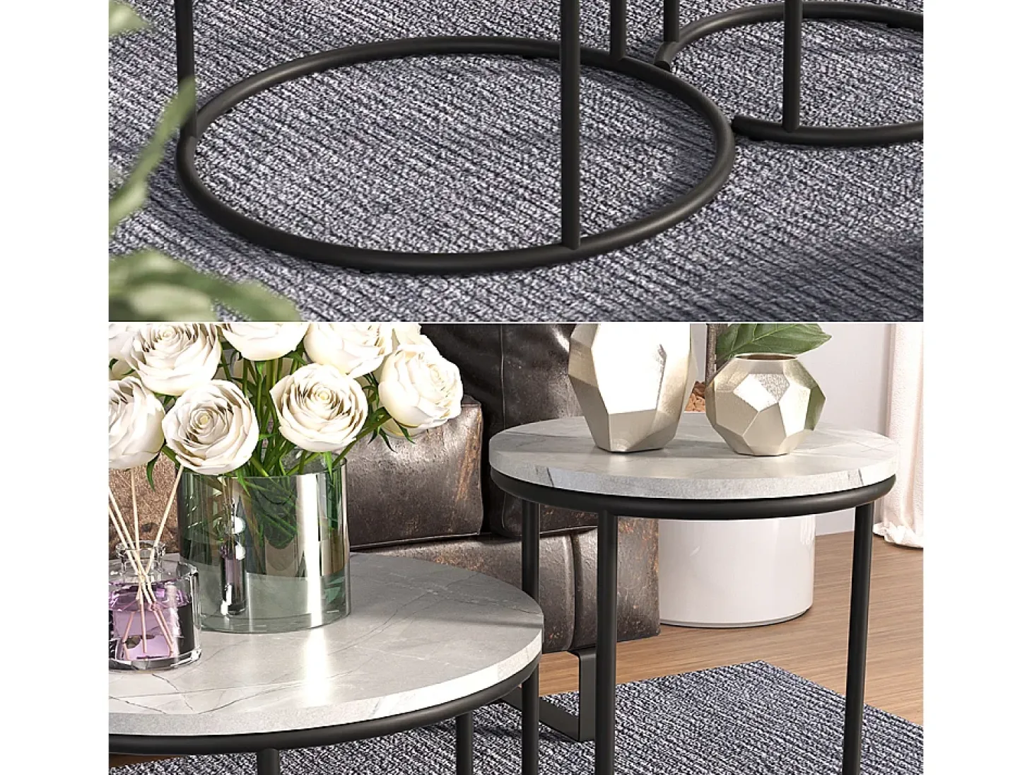 Conjunto de mesa de centro mármore branco 55x55x34.5 ottawa