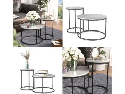 Conjunto de mesa de centro mármore branco 55x55x34.5 ottawa