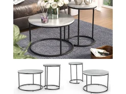 Conjunto de mesa de centro mármore branco 55x55x34.5 ottawa