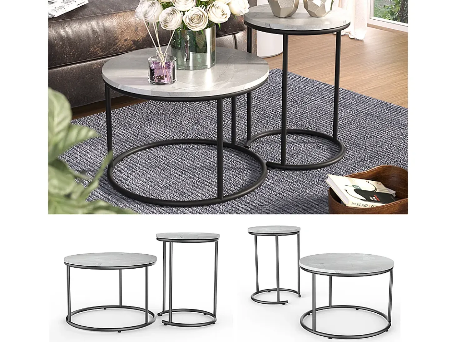 Conjunto de mesa de centro mármore branco 55x55x34.5 ottawa