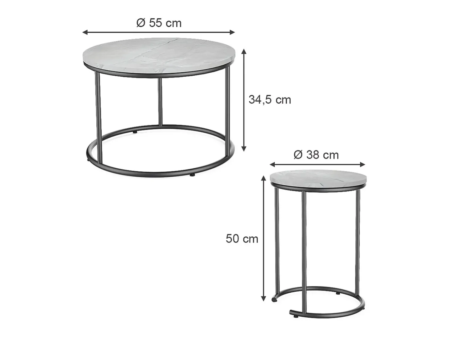 Conjunto de mesa de centro mármore branco 55x55x34.5 ottawa