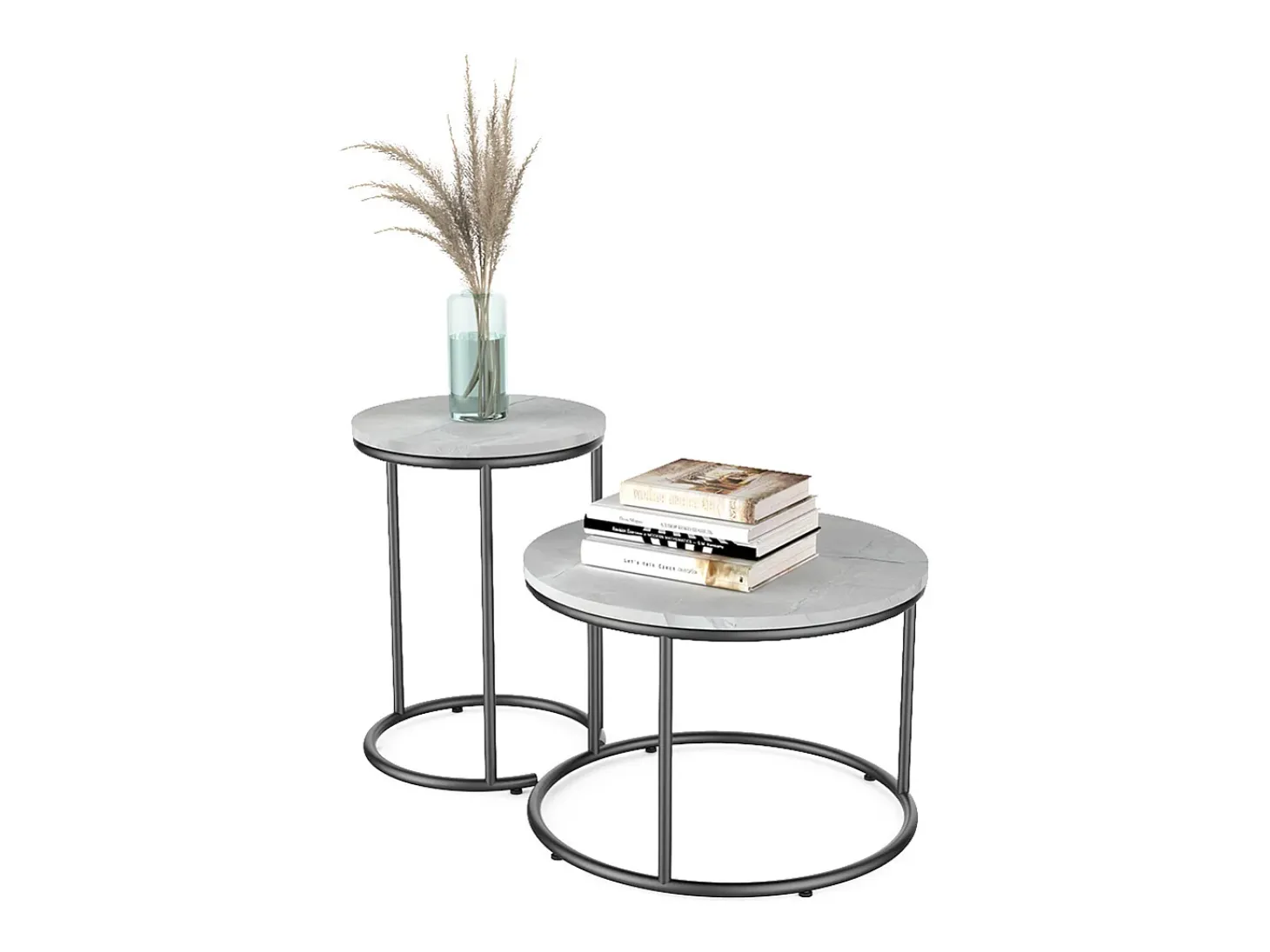 Conjunto de mesa de centro mármore branco 55x55x34.5 ottawa