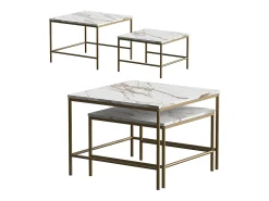 Conjunto de mesa de centro branco/dourado 60x60x45 ramio