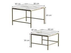 Conjunto de mesa de centro branco/dourado 60x60x45 ramio
