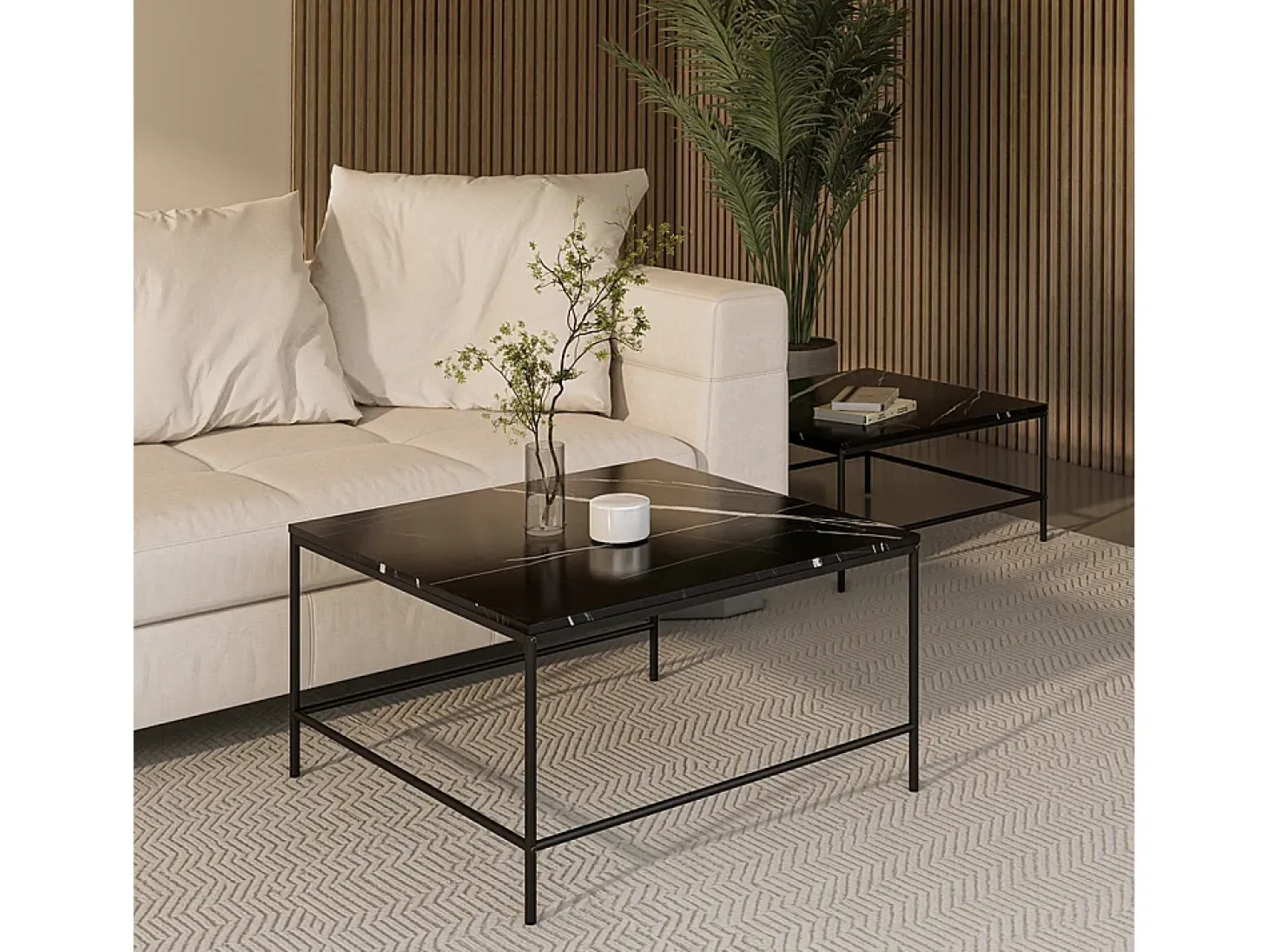 Conjunto de mesa de centro mármore preto 80x80x45 ramio