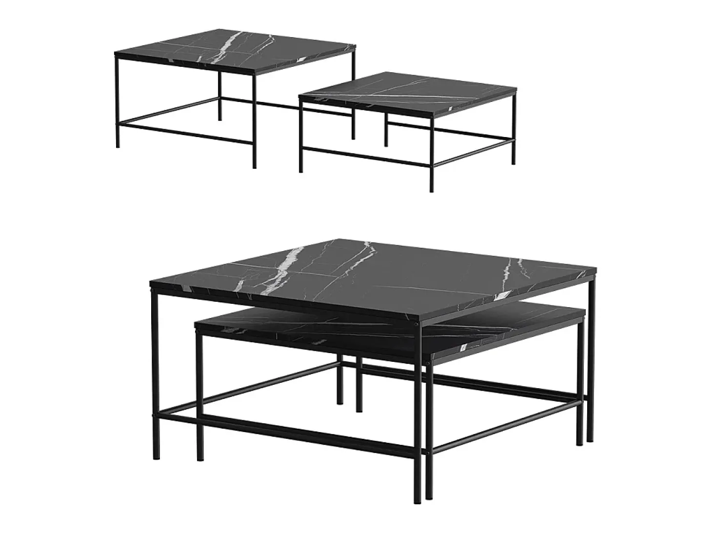 Conjunto de mesa de centro mármore preto 80x80x45 ramio