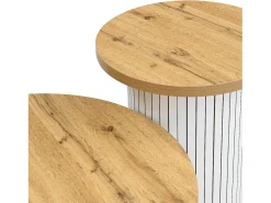 Conjunto de mesa de centro - Tampo redondo - com compartimentos de armazenamento - MDF - Natural