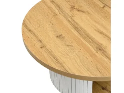 Conjunto de mesa de centro - Tampo redondo - com compartimentos de armazenamento - MDF - Natural