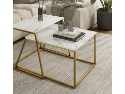 Conjunto de mesa de centro mármore branco/dourado 60x50x38 myra