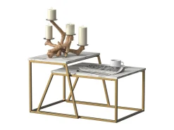 Conjunto de mesa de centro mármore branco/dourado 60x50x38 myra