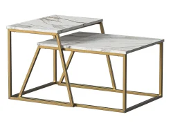 Conjunto de mesa de centro mármore branco/dourado 60x50x38 myra