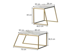 Conjunto de mesa de centro mármore branco/dourado 60x50x38 myra