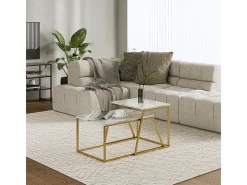 Conjunto de mesa de centro mármore branco/dourado 60x50x38 myra