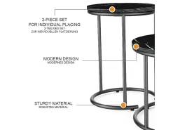 Conjunto de mesa de centro mármore preto 55x55x34.5 ottawa