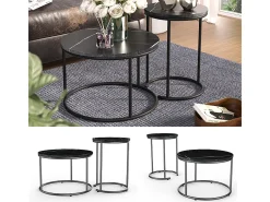 Conjunto de mesa de centro mármore preto 55x55x34.5 ottawa