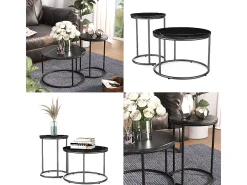 Conjunto de mesa de centro mármore preto 55x55x34.5 ottawa