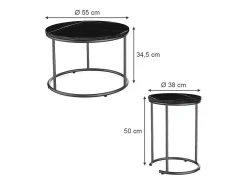 Conjunto de mesa de centro mármore preto 55x55x34.5 ottawa