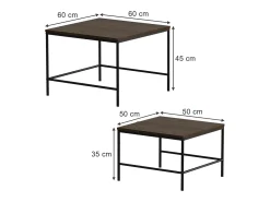 Conjunto de mesa de centro carvalho rústico/preto 60x60x45 ramio