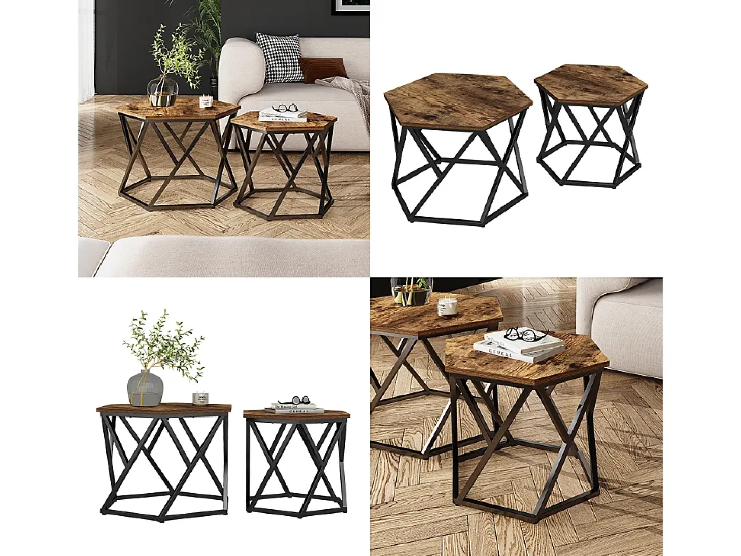 Conjunto de mesa de centro carvalho rústico 57x57x42 fyrk