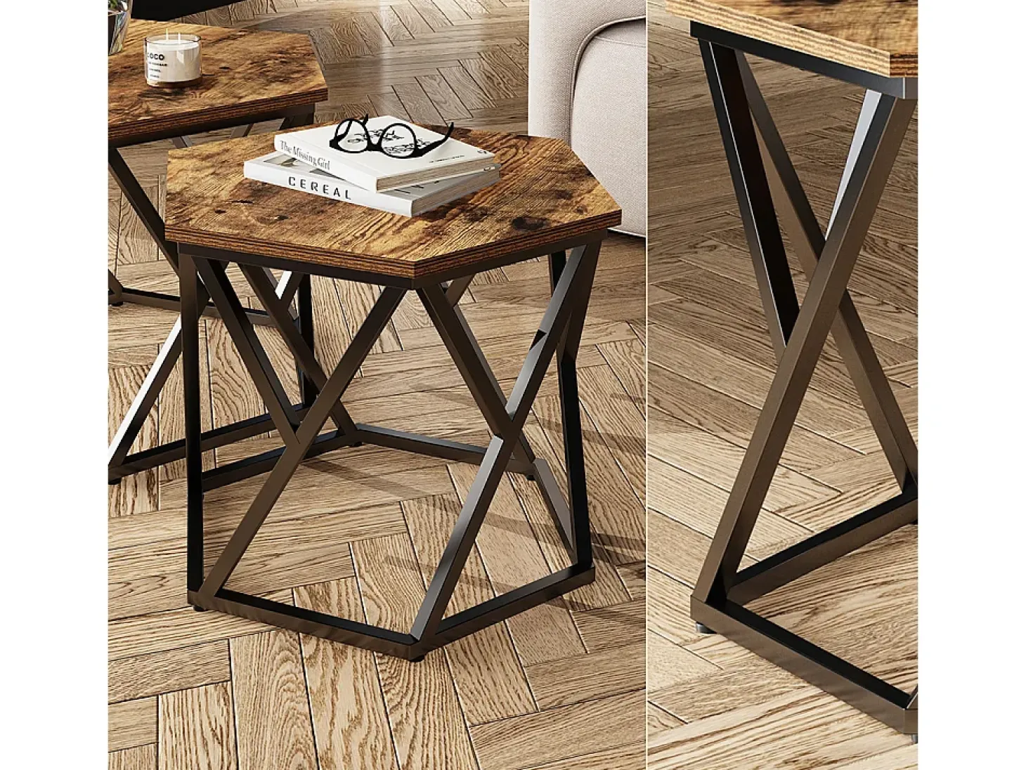 Conjunto de mesa de centro carvalho rústico 57x57x42 fyrk