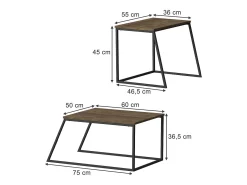 Conjunto de mesa de centro carvalho rústico/preto 60x50x38 myra