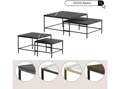 Conjunto de mesa de centro mármore preto 60x60x45 ramio