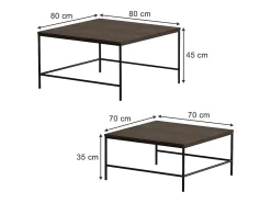 Conjunto de mesa de centro carvalho rústico/preto 80x80x45 ramio