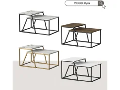 Conjunto de mesa de centro preto/branco mármore 60x50x38 myra