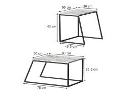 Conjunto de mesa de centro preto/branco mármore 60x50x38 myra
