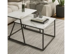 Conjunto de mesa de centro preto/branco mármore 60x50x38 myra