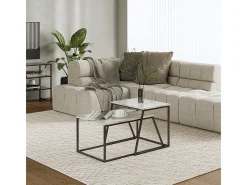 Conjunto de mesa de centro preto/branco mármore 60x50x38 myra
